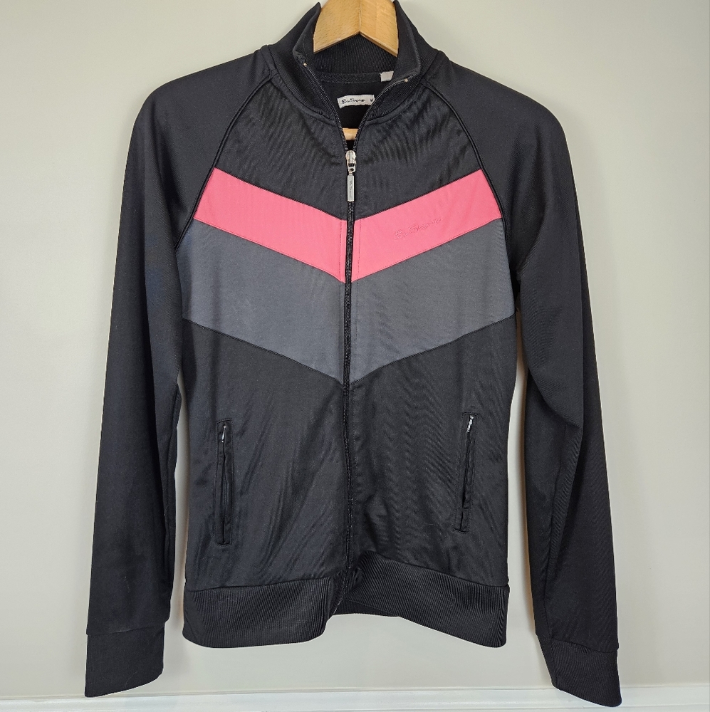 Ben Sherman Women's Medium Track Jacket Black Pink Gray A0116
